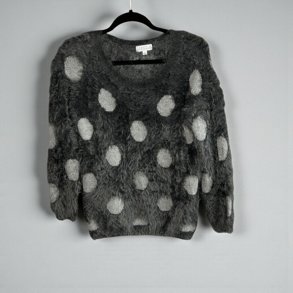 Joseph A Sweater Gray Fuzzy Polka Dot Long Sleeves Size Medium